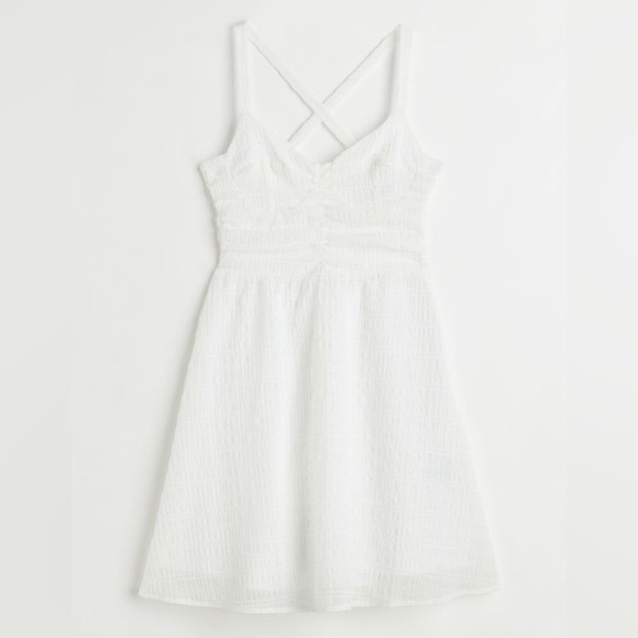H&M Dresses & Skirts - H&M Crepe Fabric Woven Mini Fit & Flare Dress with Lace Up Back in White
